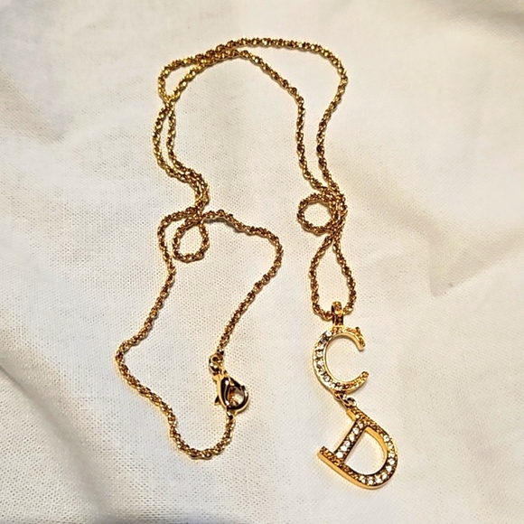 Dior 18k Gold Crystal CD Logo Necklace Vintage - Picture 2 of 5
